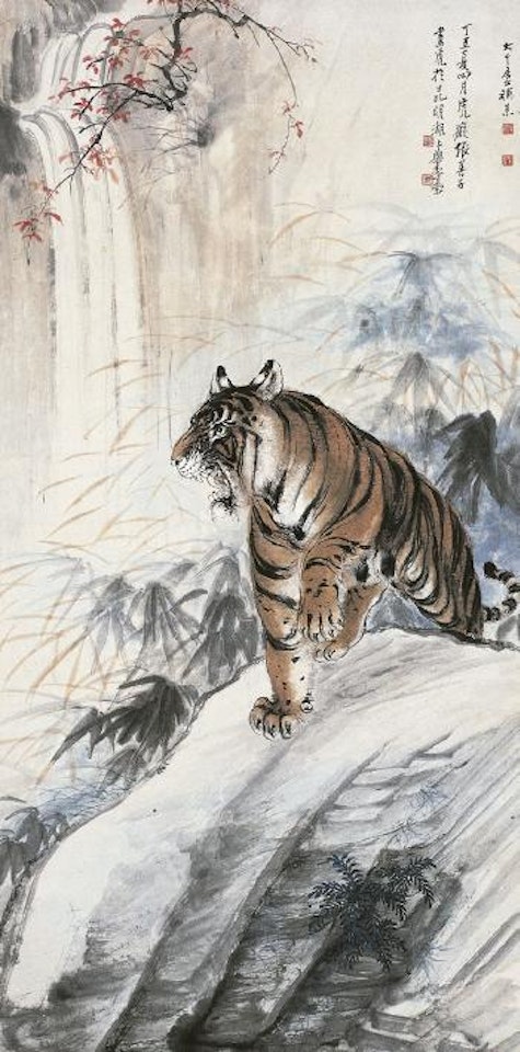 A tiger in autumn mountains by Zhang Daqian by Zhang Shanzi