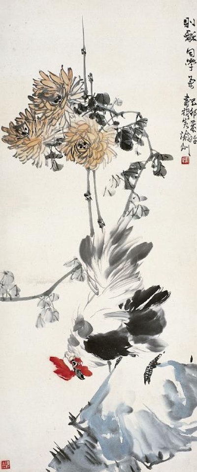 Chrysanthemum and cock by Zhang Shuqi