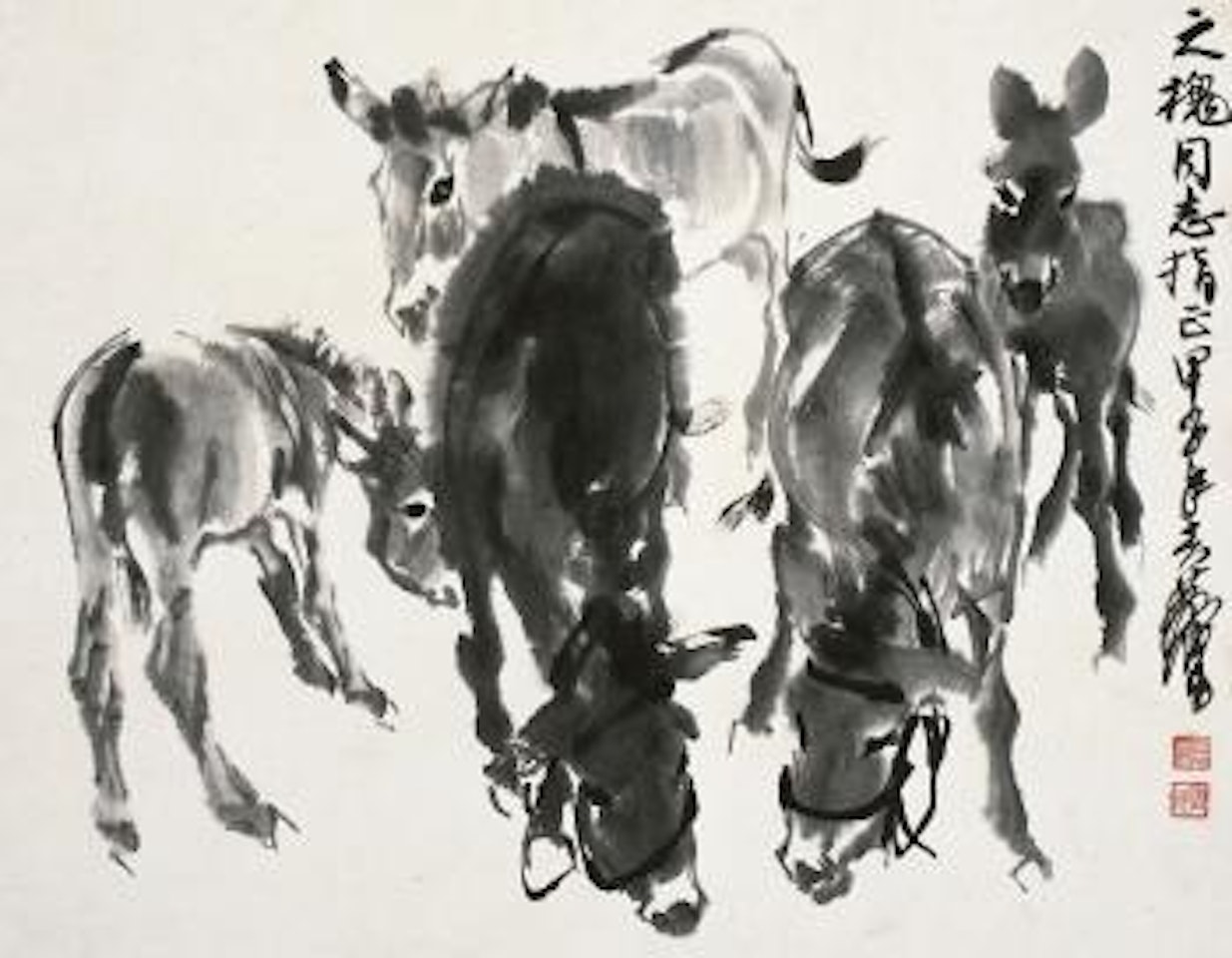 Five donkeys by Huang Zhou