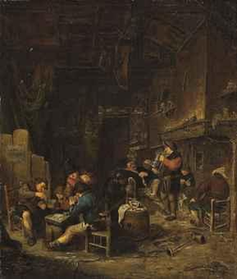 Peasants carousing and playing cards in a tavern by Adriaen van Ostade