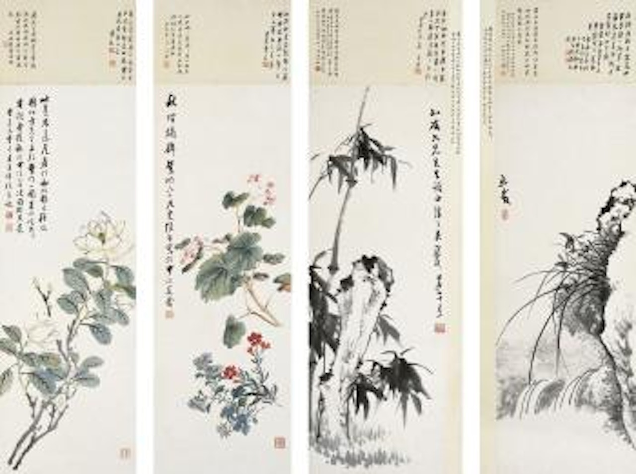 Ink orchid. Ink bamboo. Autumn flower. Lotus by Zhang Xiong by Wu Xizai