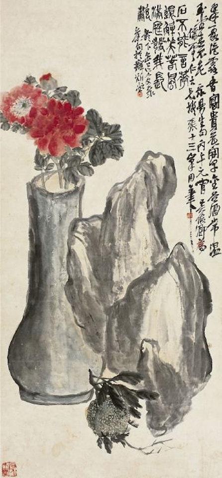 Peonies and rock by Wu Changshuo