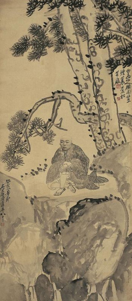 A person under the pine tree by Wang Zhen by Wu Changshuo