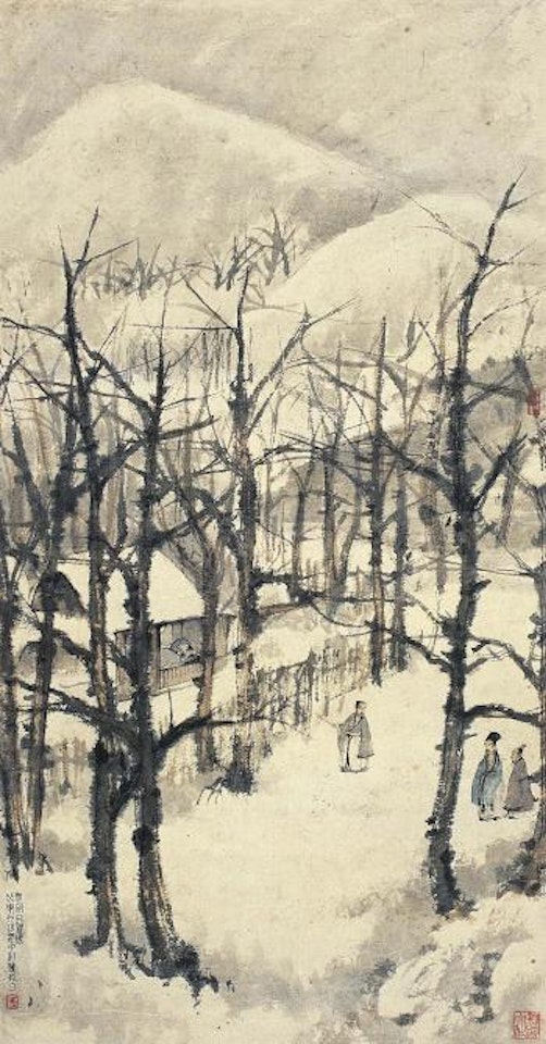 A figure of Yuanan lying in snow by Fu Baoshi