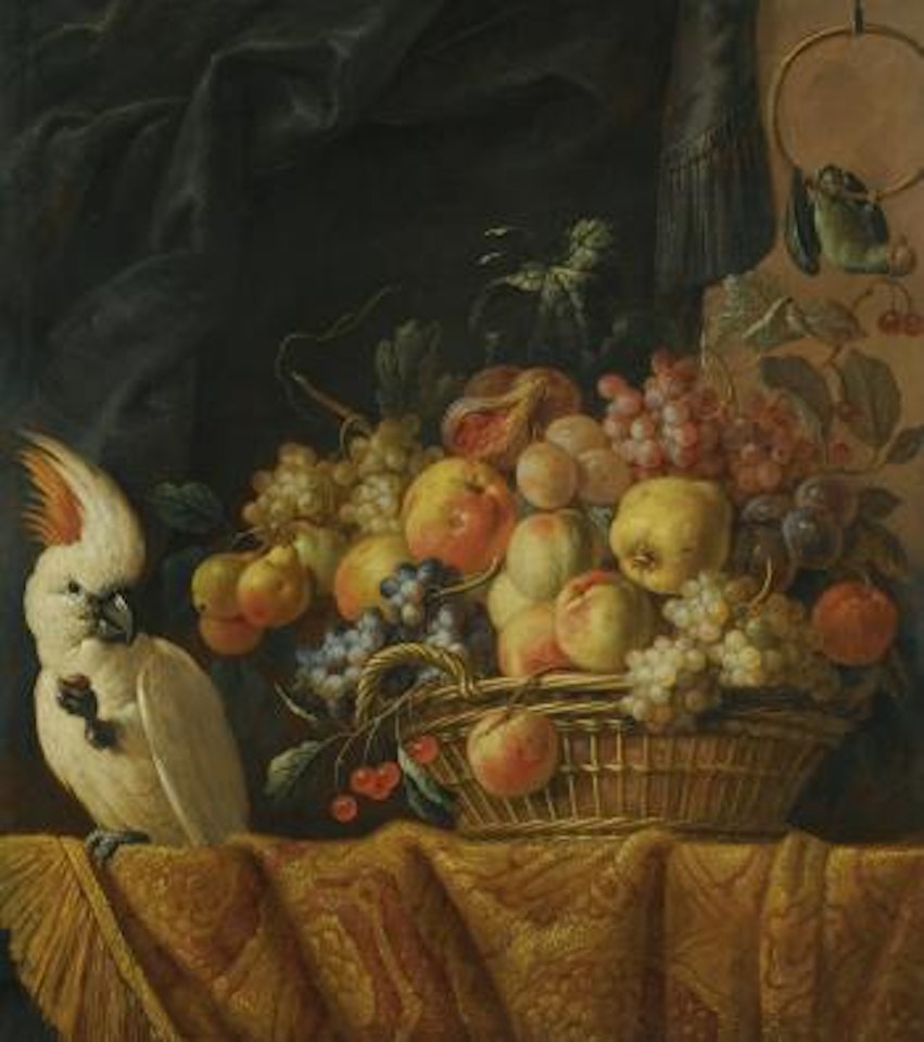 A Still Life Of Figs, Grapes, Apples And Other Fruit On a Table With a Parrot by Jan Pauwel Gillemans