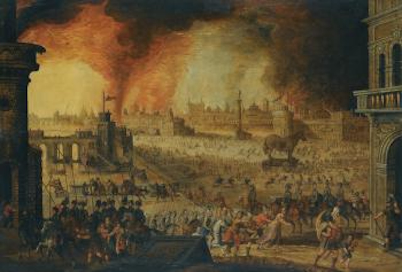 The Burning Of Troy by Flemish School