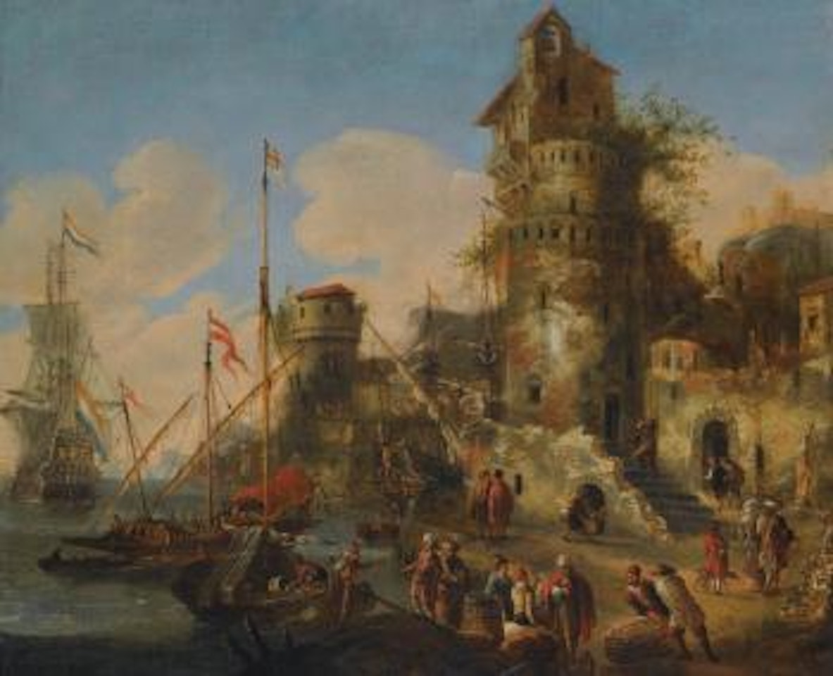 A Mediterranean Harbour Capriccio by Pieter van de Velde