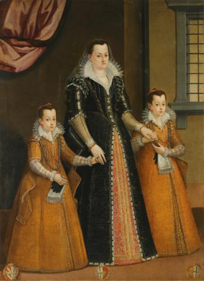 A Full-length Group Portrait Of Three Figures, Said To Be Contessa Constanza Machiavelli And Her Two Daughters by Florentine School