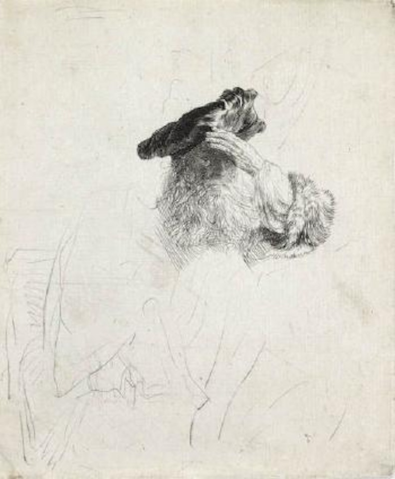 An old man shading his eyes with his hand by Attributed to Rembrandt Harmensz van Rijn