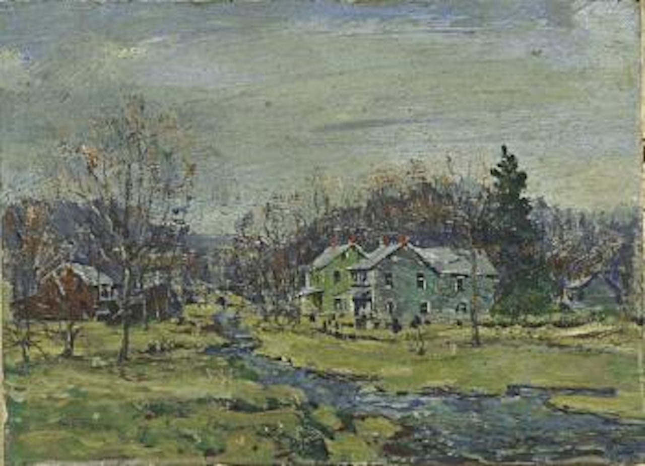 Untitled (Houses & stream in fall) by Walter Emerson Baum