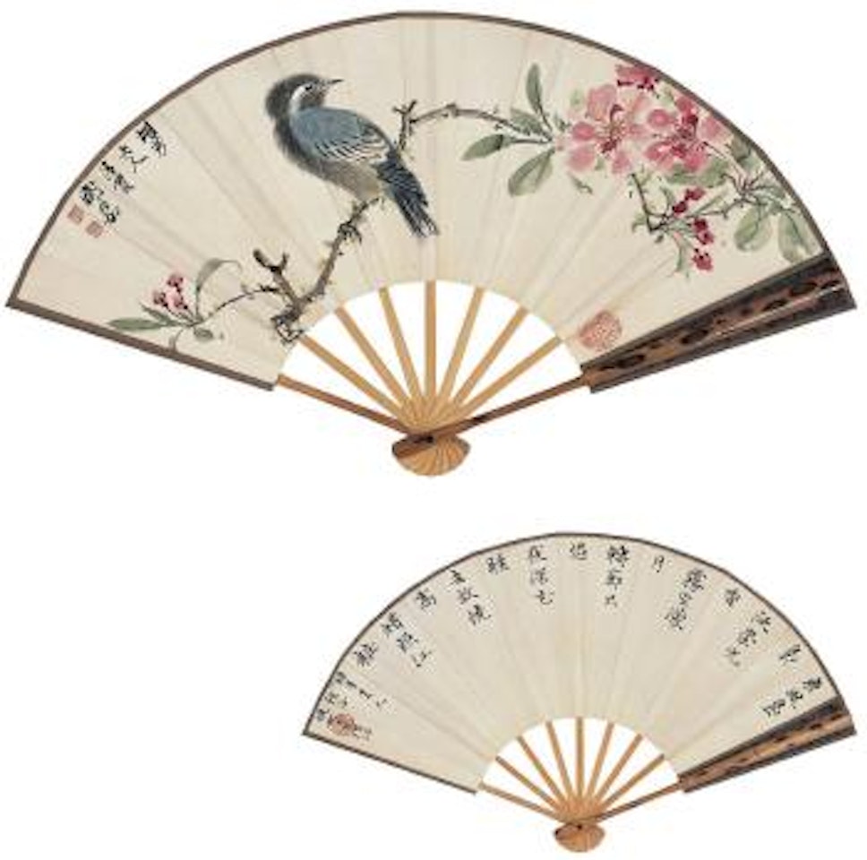 Chinese flowering crabapple and little bird. Calligraphy by Xie Zhiliu