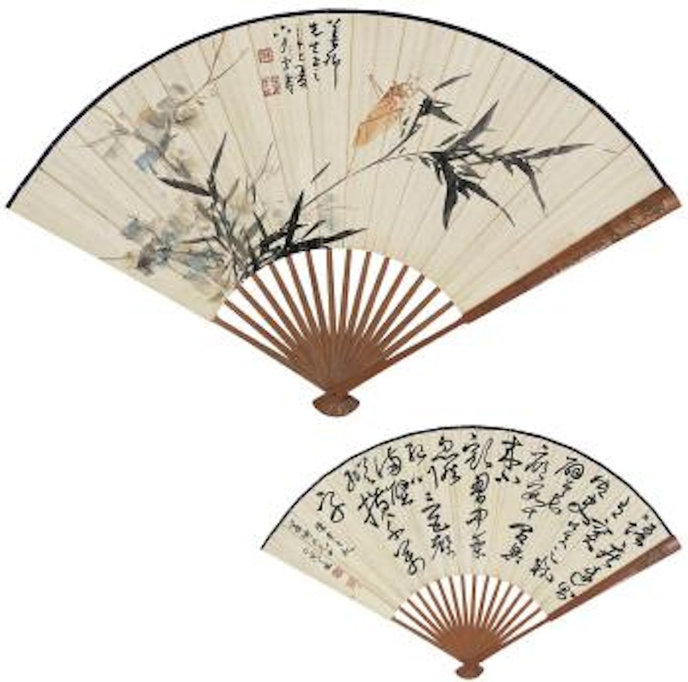 Katydid and ink bamboo. Calligraphy by Wang Xuetao
