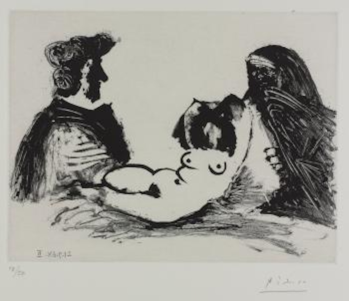 CÃ©lestine, Client, Et Petite Maja Nue Sans Visage (B. 1809, Ba. 1826) by Pablo Picasso