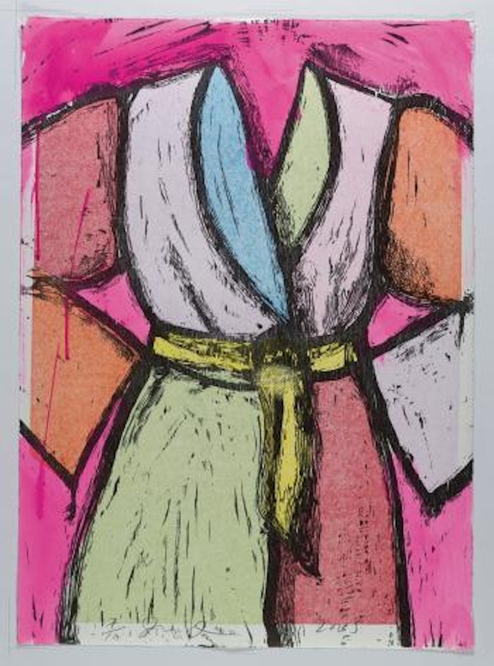 Magenta On Woodcut by Jim Dine