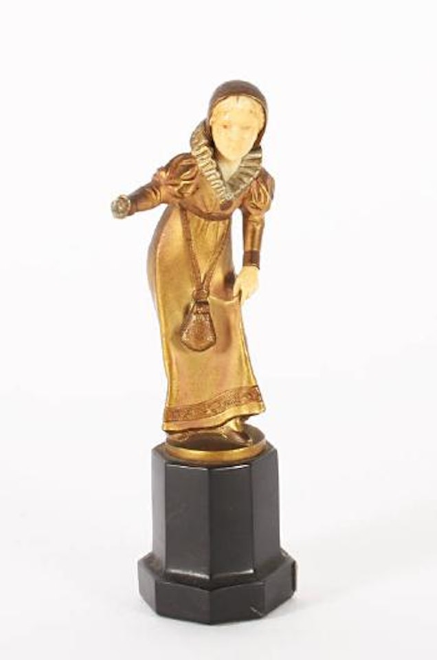 A gilt bronze and ivory figure of a girl by Ferdinand Preiss