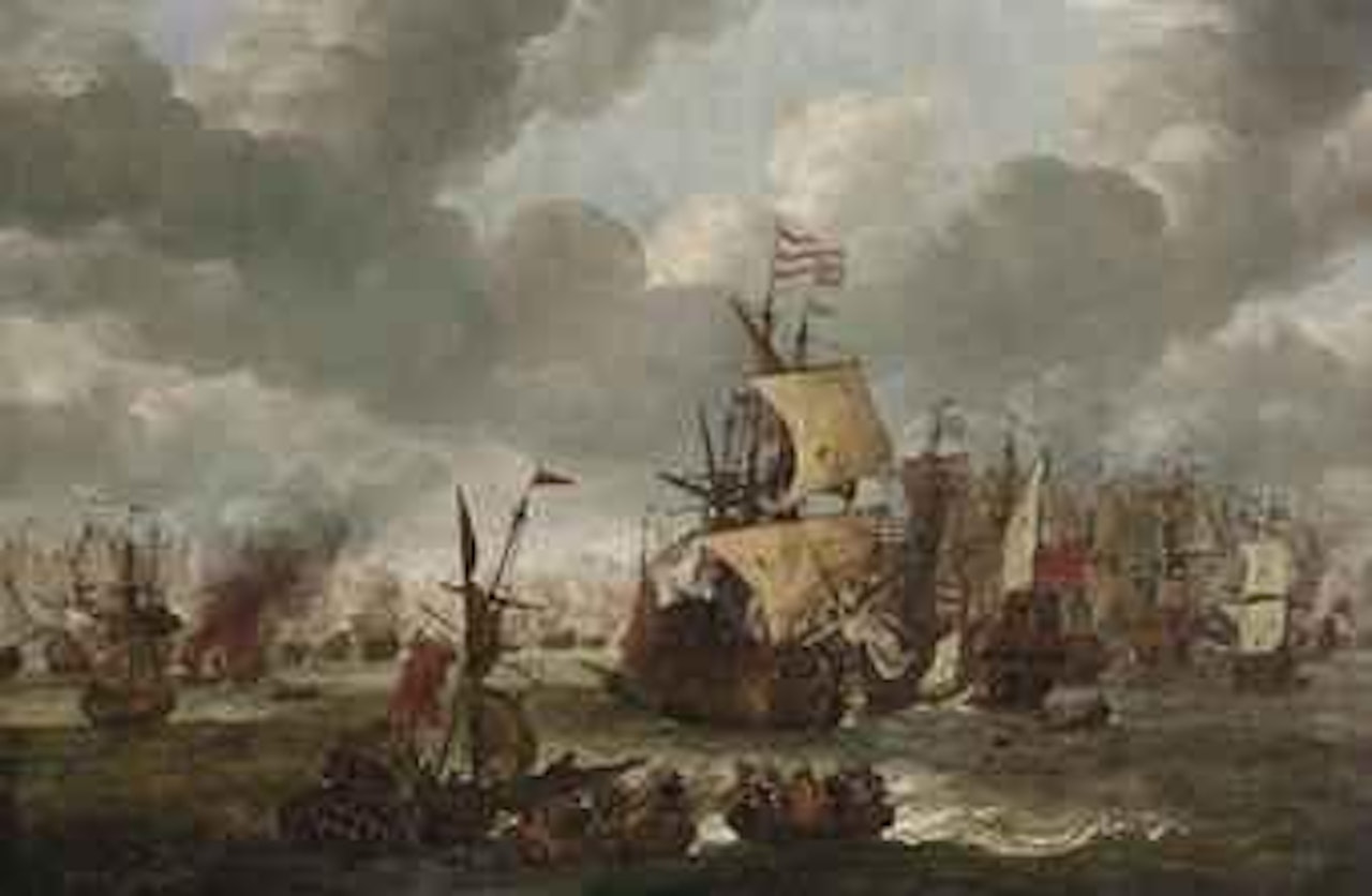 A naval engagement with Dutch and British vessels by Jan Abrahamsz. Beerstraten
