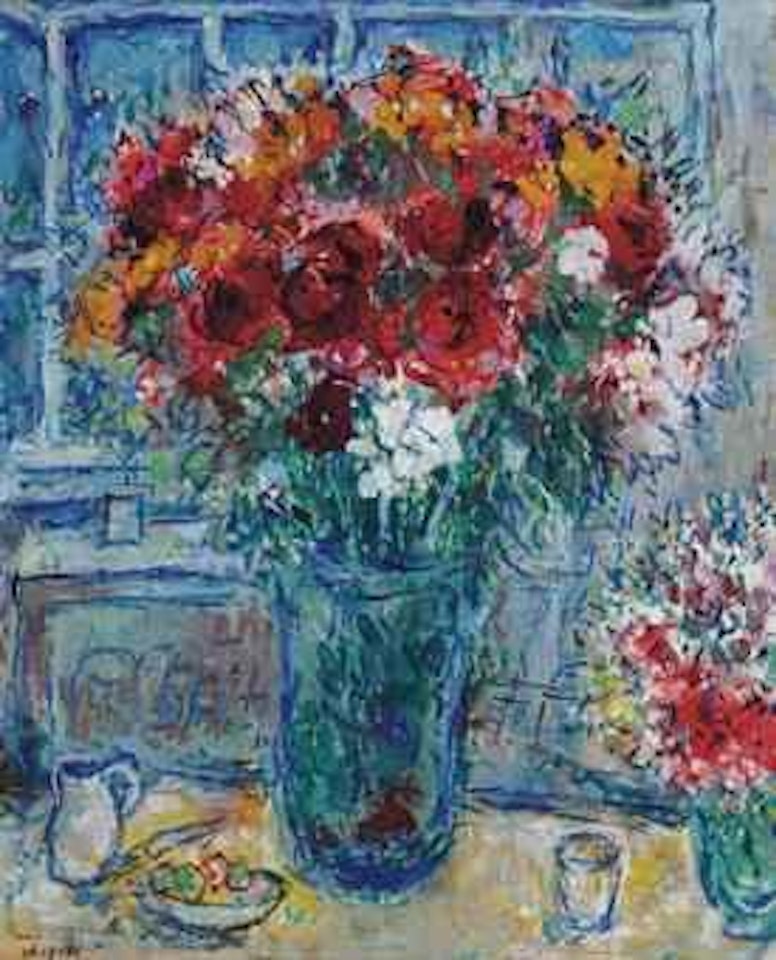 Deux bouquets à l'atelier by Marc Chagall