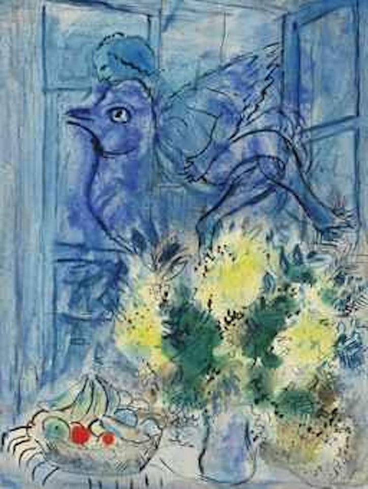 Coq et ange au-dessus de fleurs et fruits by Marc Chagall