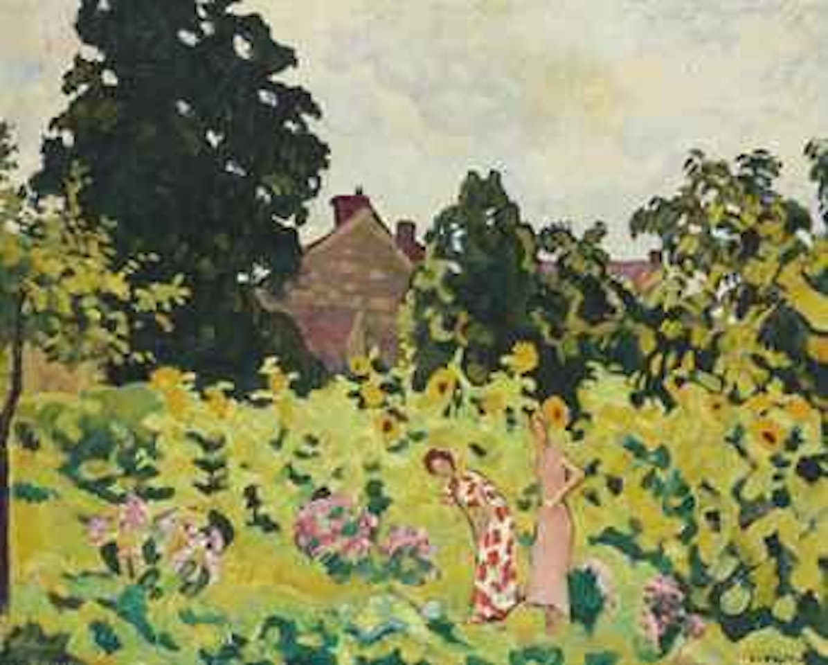 Jeunes femmes cueillant des fleurs dans le jardin by Louis Valtat
