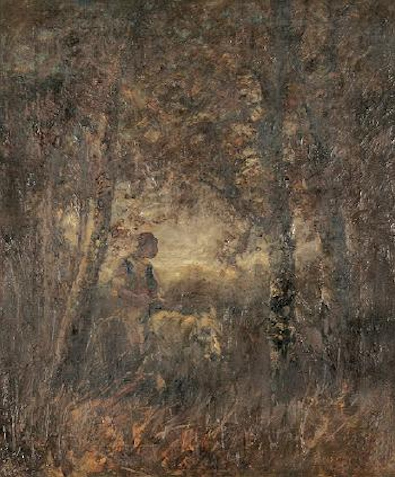 Wallache auf einem Schimmel im Wald by Adolf Schreyer