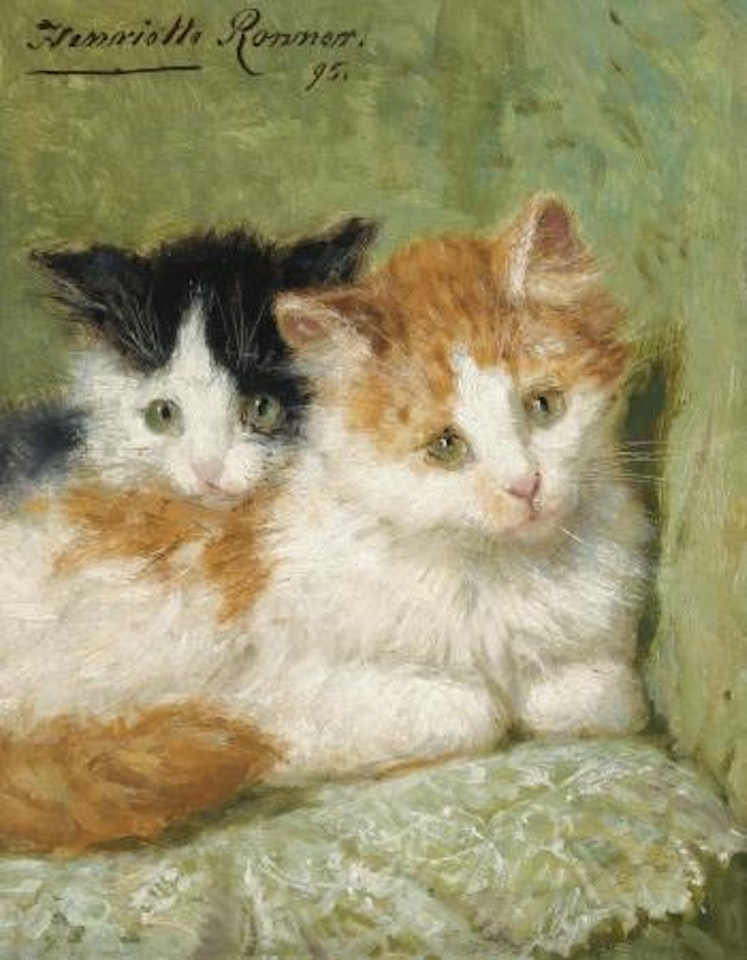 Two Kittens Sitting On a Cushion by Henriette Ronner-Knip