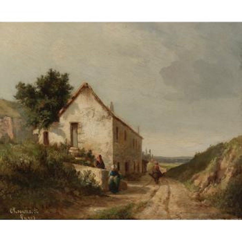 Maison Au Bord D'une Route De Campagne Avec Personnages by Camille Pissarro