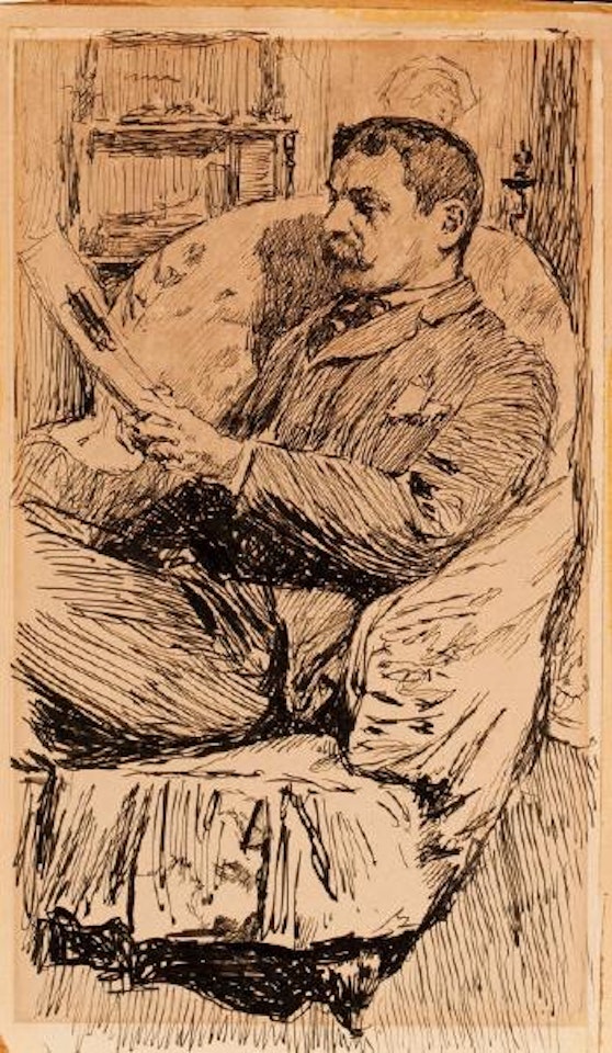 Portrait of a man reading in a den by Anders Zorn