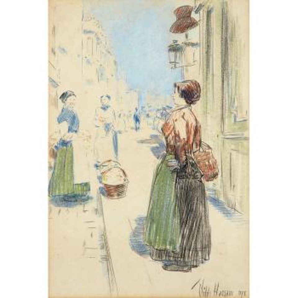 Street vendors, Rue des Martyrs by Childe Hassam