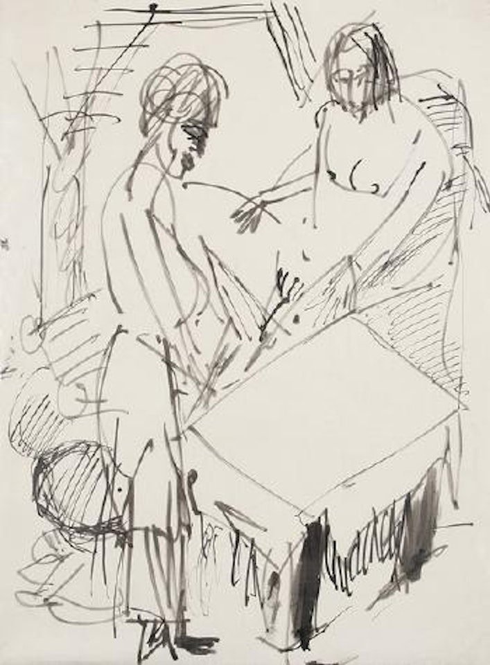 Zwei Frauen an einem Tisch by Ernst Ludwig Kirchner