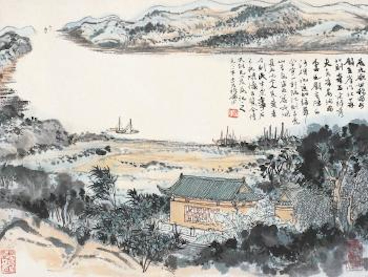 Temple at the riverside by Lu Yanshao