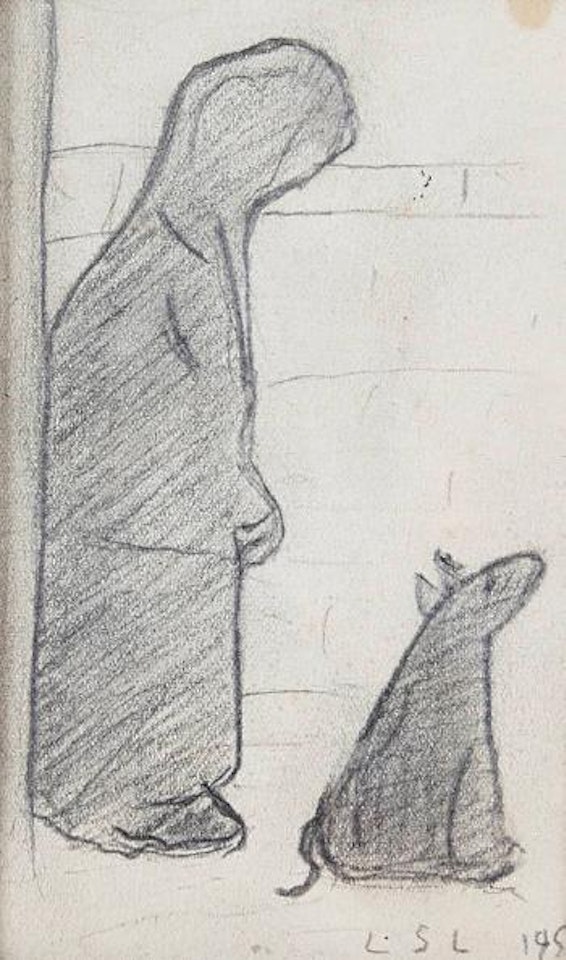 Woman and dog by Laurence Stephen Lowry