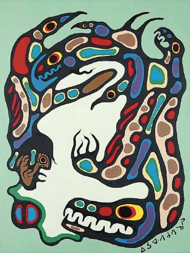 Untitled - shaman and animal spirits by Norval Morrisseau