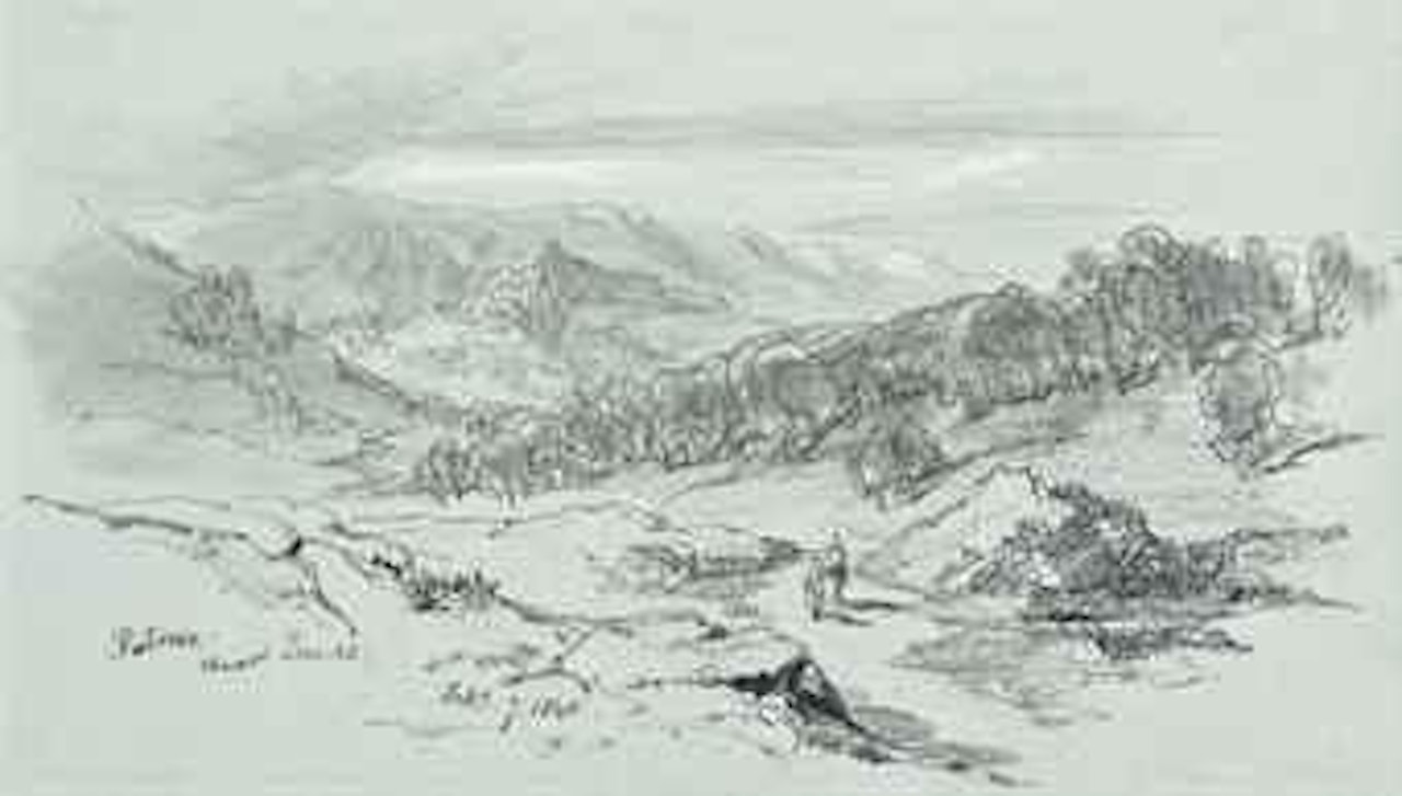 Figures on the road before Patrica, Italy by Edward Lear