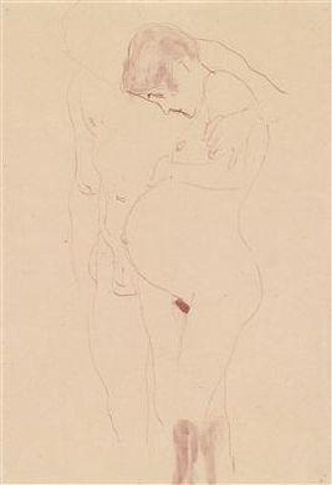 Hoffnung, pregnant figure with man to the left by Gustav Klimt