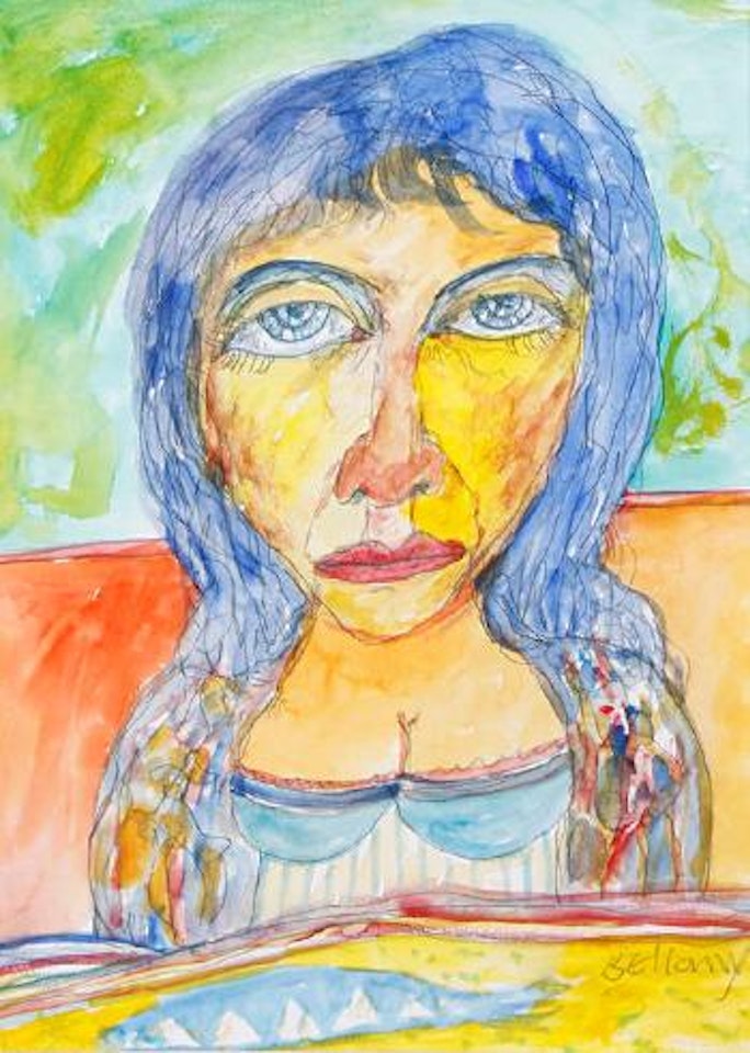 Head study with blue hair by John Bellany