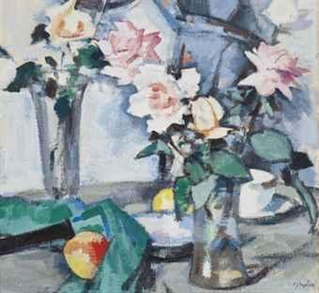 Roses and teacup by Samuel John Peploe