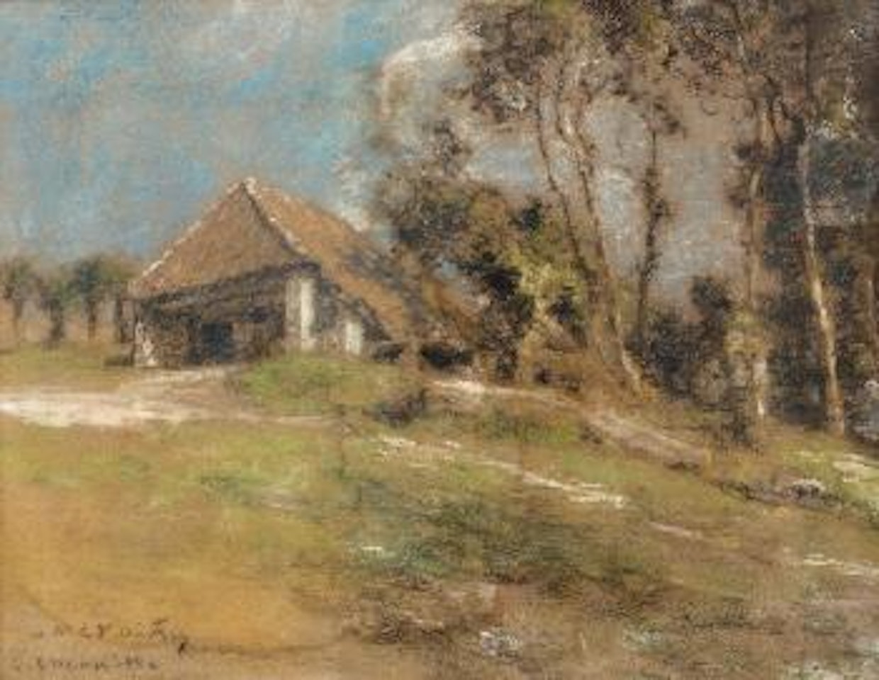 Chaumière en lisière de forêt by Léon Augustin Lhermitte