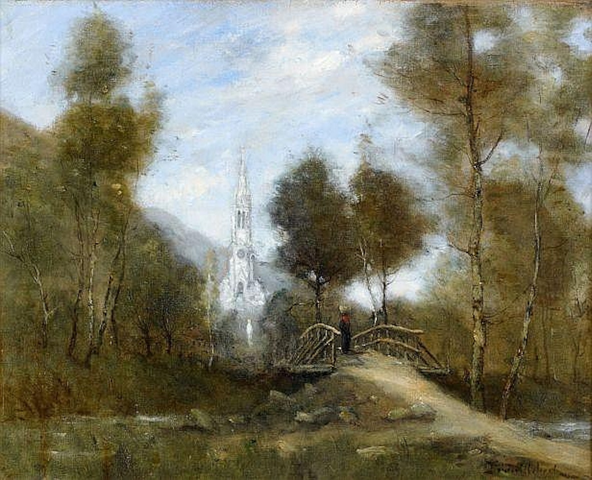 Paysage au pont et à l'église by Paul Désiré Trouillebert