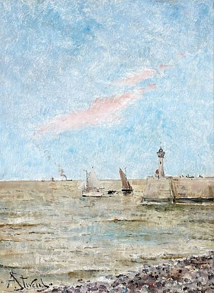 Nuages roses au dessus de la digue du Tréport by Alfred Stevens