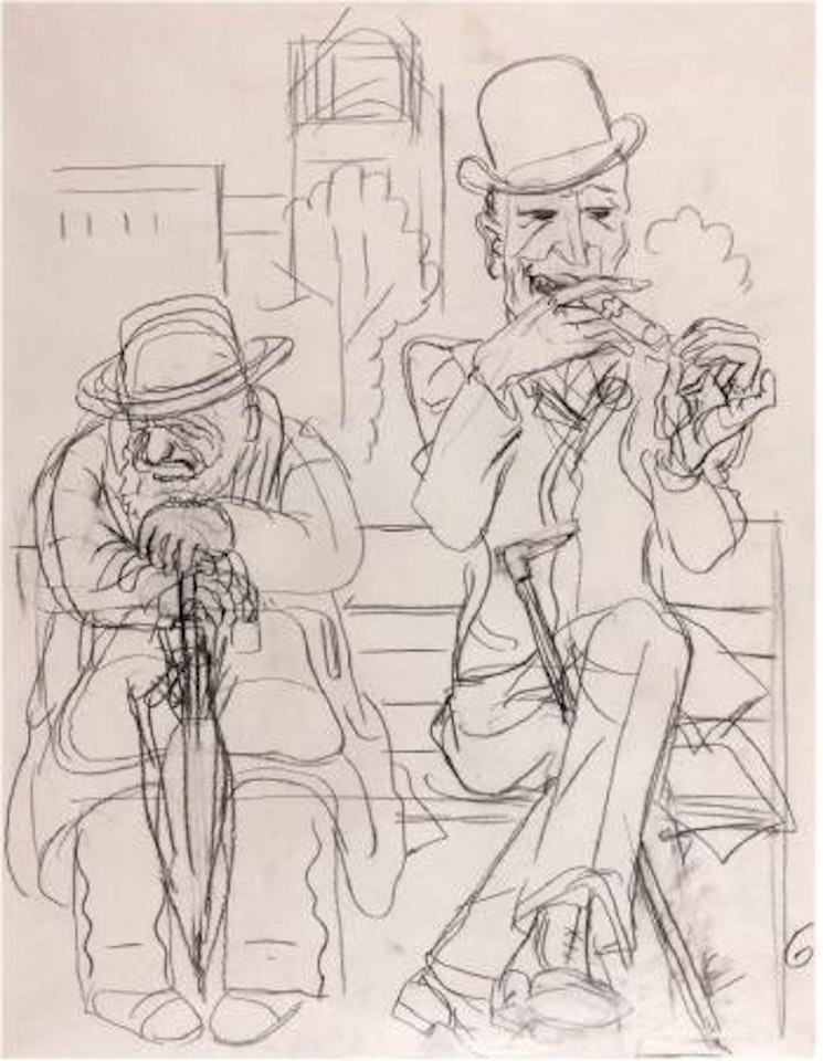 Two men on a bench, New York by George Grosz
