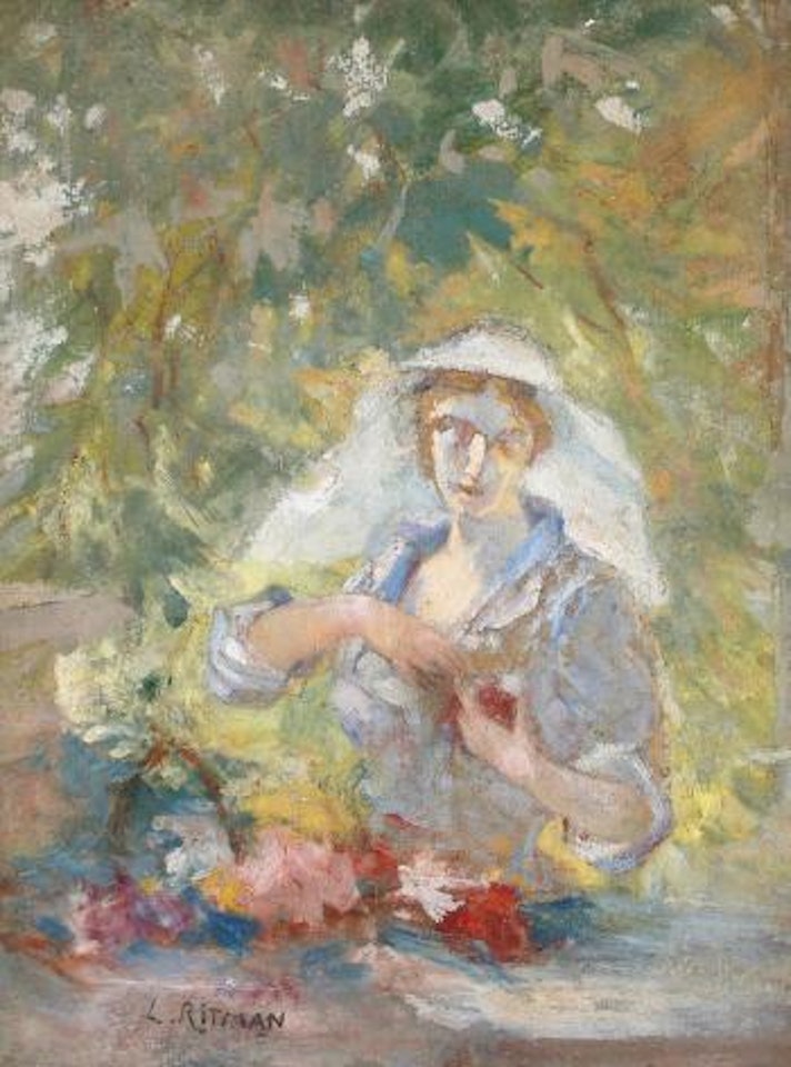Jeune femme au panier de fleurs by Louis Ritman