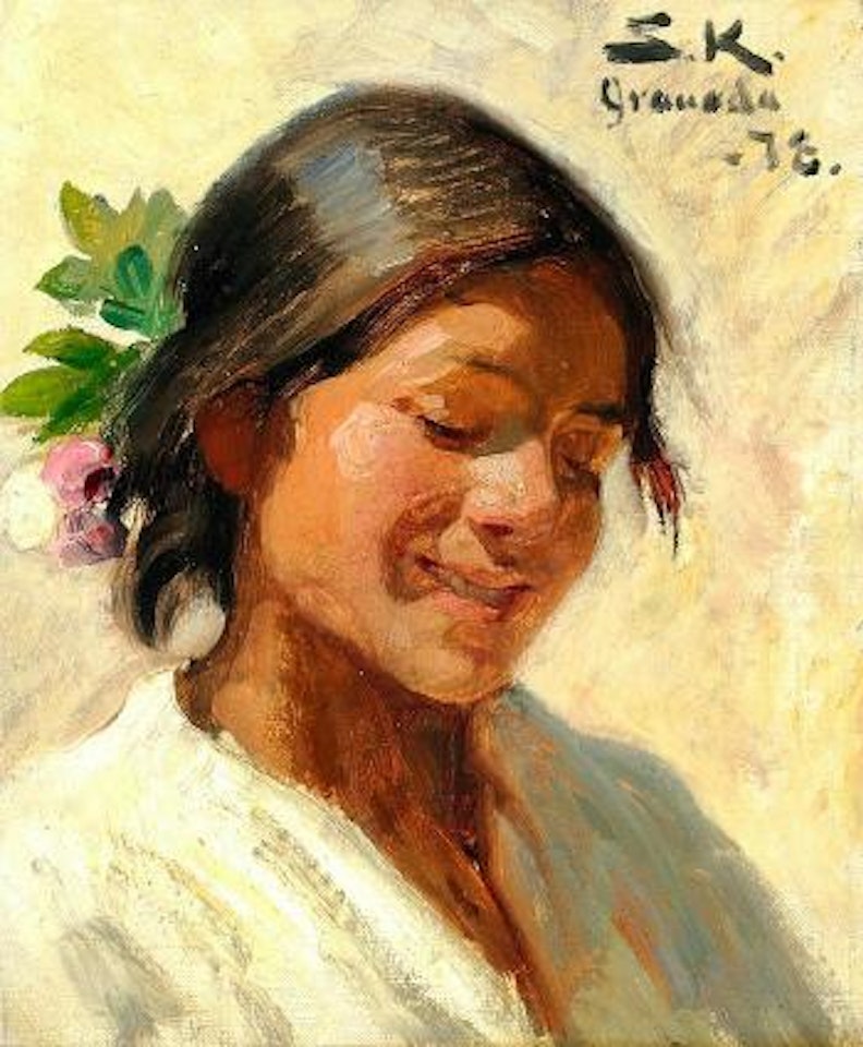 Rafaela, Brystbillede af en ung Spanierinde med Blomster i Haaret, Granada by Peder Severin Kröyer