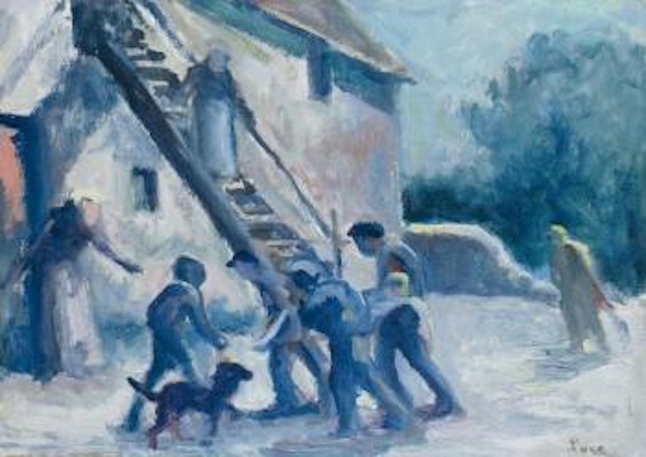 Scène animée devant la ferme by Maximilien Luce