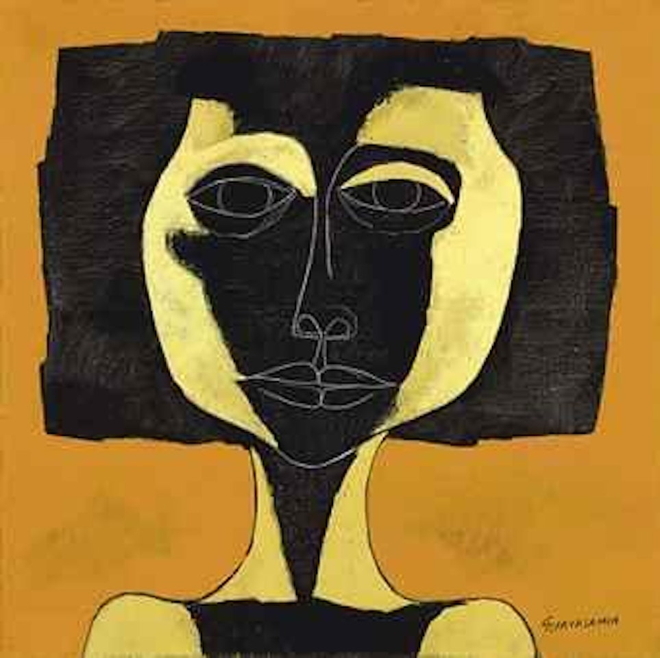 Niña negra con fondo naranja by Oswaldo Guayasamin