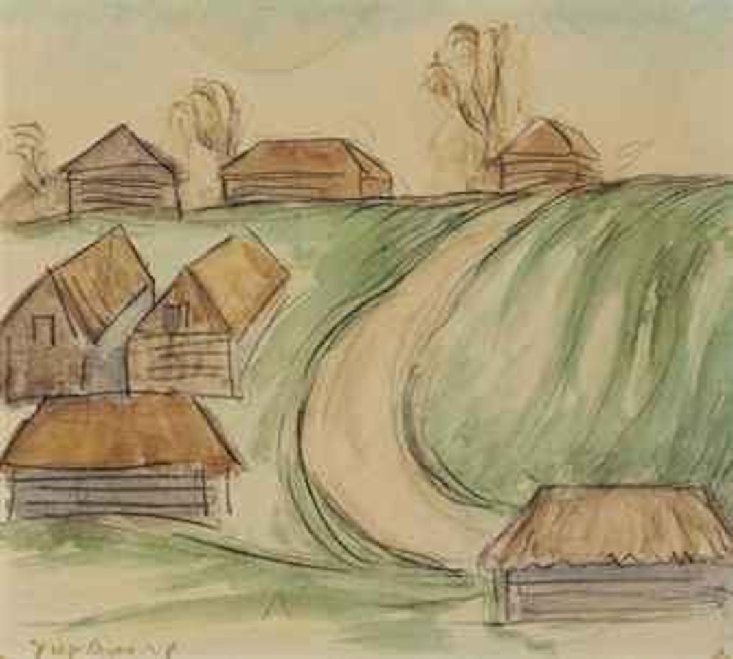 Paisaje con cabañas by Diego Rivera