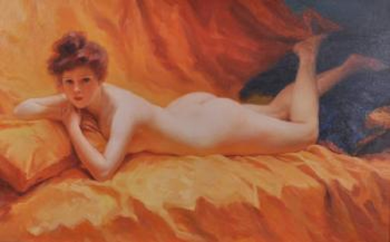 Reclining nude on a bed by Constantin Razoumov