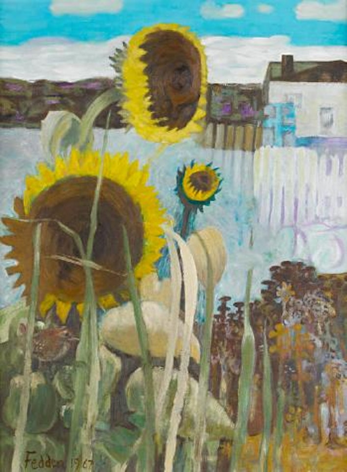 Sunflowers with a wren by Mary Fedden