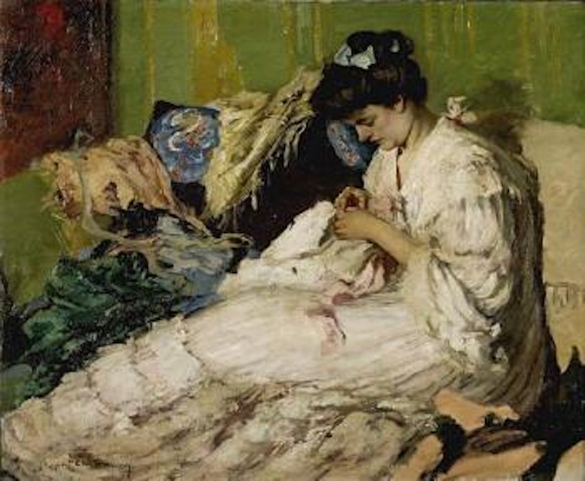 Lady Sewing by Rupert Charles Wulsten Bunny
