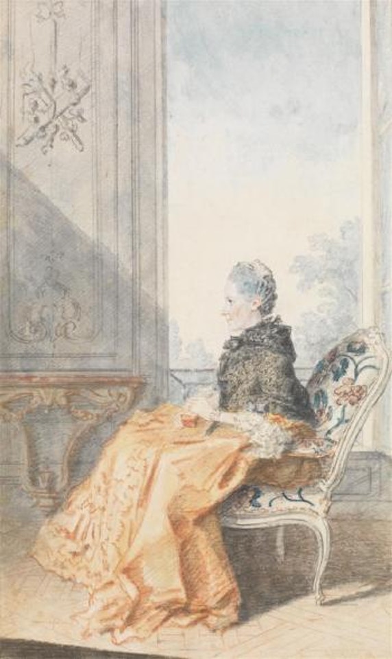 Portrait de femme assise de profil, tenant une boîte entre les mains by Louis Carrogis Carmontelle
