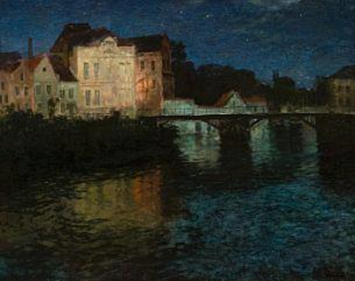Bro i Audenarde/Oudenaarde, nattstemning by Fritz Thaulow